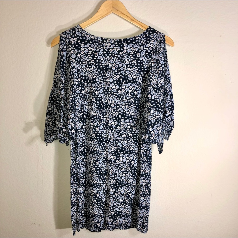 H&M Tie-Sleeve Floral-Print Navy Blue & Pink Shift Dress